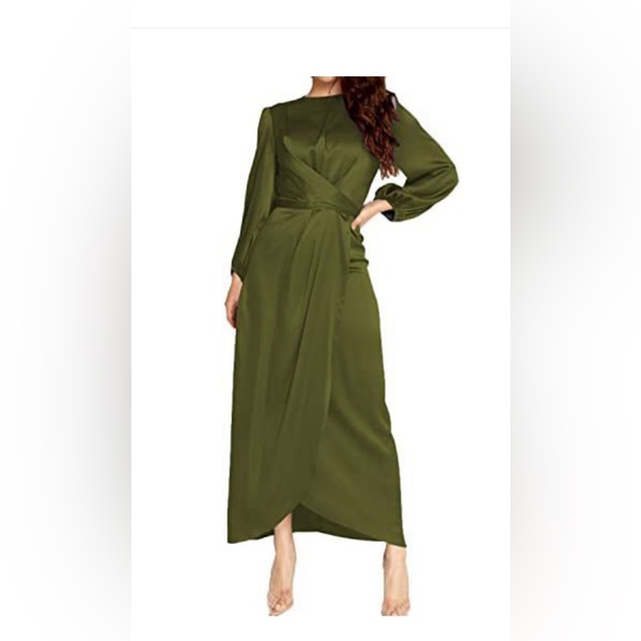 AMAZON: PINUPART Women's Elegant Empire Waist Long Sleeve Satin Maxi Dress - Picture 1 of 1